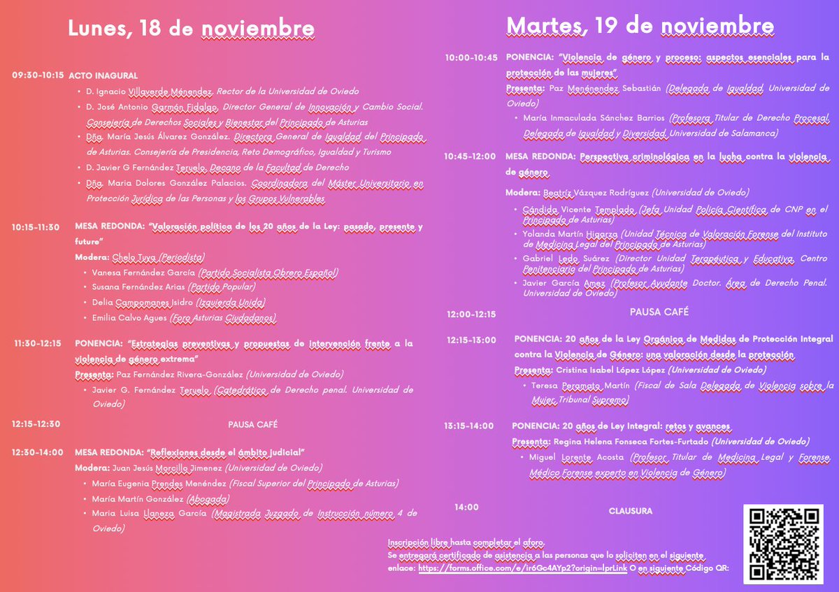 El próximo lunes y martes,en la Facultad de Derecho, presencialmente se celebra el Congreso XX Años de Ley Orgánica de Medidas Integrales en  Materia de Violencia de Género.Inscripciones: forms.office.com/e/ir6Gc4AYp2?o…  #ViolenciaMachista #ViolenciaDeGénero #Feminicidio #violencia #25n
