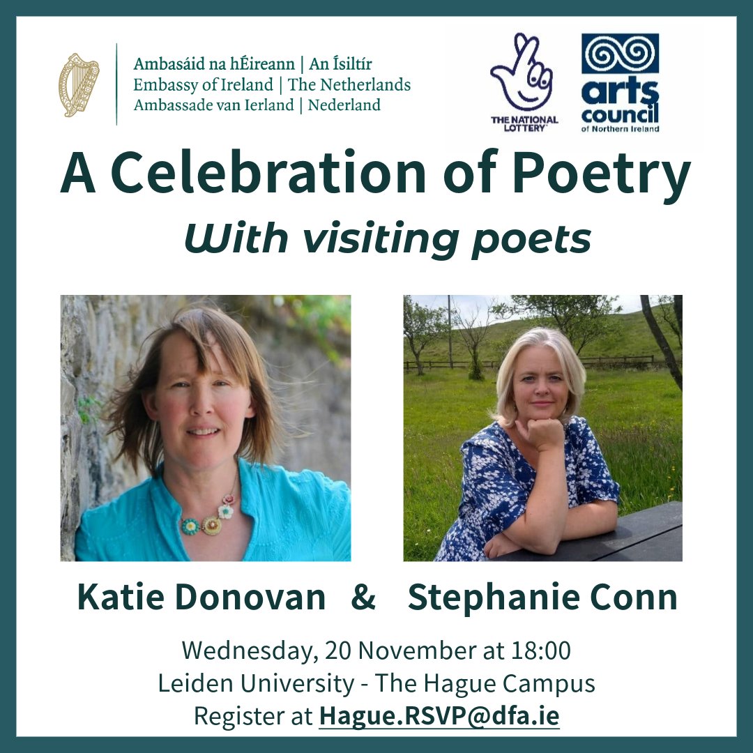 Katie Donovan (@katiedon5) on Twitter photo Looking forward to reading with fellow poet Stephanie Conn in The Hague next week. All welcome! With thanks to the Irish Embassy in the Netherlands for their hospitality <a href="/BloodaxeBooks/">Bloodaxe Books</a> <a href="/poetryireland/">Poetry Ireland</a> <a href="/StephanieConn2/">Dr Stephanie Conn</a> Looking forward to reading with fellow poet Stephanie Conn in The Hague next week. All welcome! With thanks to the Irish Embassy in the Netherlands for their hospitality <a href="/BloodaxeBooks/">Bloodaxe Books</a> <a href="/poetryireland/">Poetry Ireland</a> <a href="/StephanieConn2/">Dr Stephanie Conn</a>