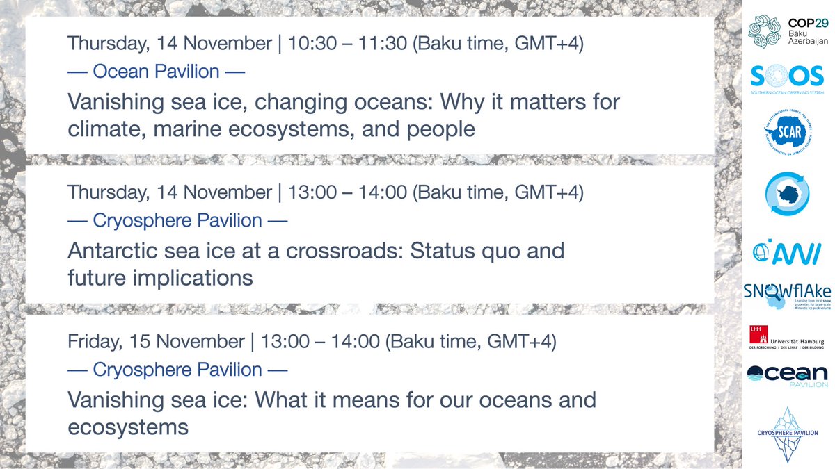 My first day at this year‘s #COP29. Overwhelming yet inspiring to see action despite slow negotiations. As such, it‘s even more important to highlight the alarming sea ice loss in the Arctic and Southern Oceans! <a href="/ICCInet/">International Cryosphere Climate Initiative</a> <a href="/SOOSocean/">SOOS</a> <a href="/BEPSII_seaice/">BEPSII</a> <a href="/ASPeCt_seaice/">ASPeCt</a>