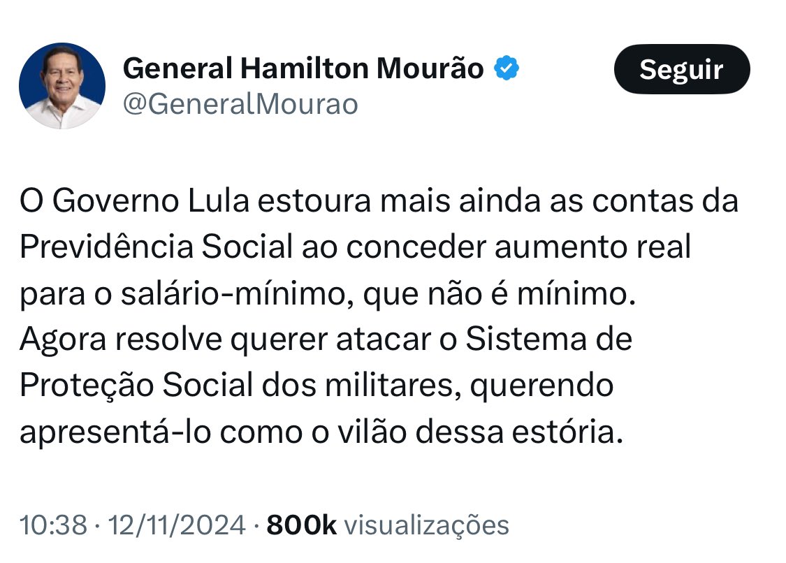 nonoinvestidor's tweet photo. Um General do Exército reclamando que o Governo deu aumento no Salário-Mínimo pro trabalhador brasileiro (que ele nem acha que é tão mínimo assim) e agora acha ruim pq vao cortar a pensão da Filha do Milico de 50 anos de idade que nunca se casou pra não perder a boquinha. https://t.co/y4IIPRvxNV