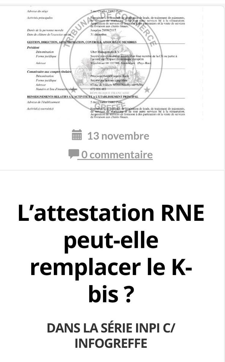 Attestation RNE c/ K-bis : qui gagne pour l'instant ?
Enfin une réponse juridiquement fondée et complète (i.e. toutes les bases légales, tous les arguments sont passés en revue) : 
precisement.org/blog/L-attesta…