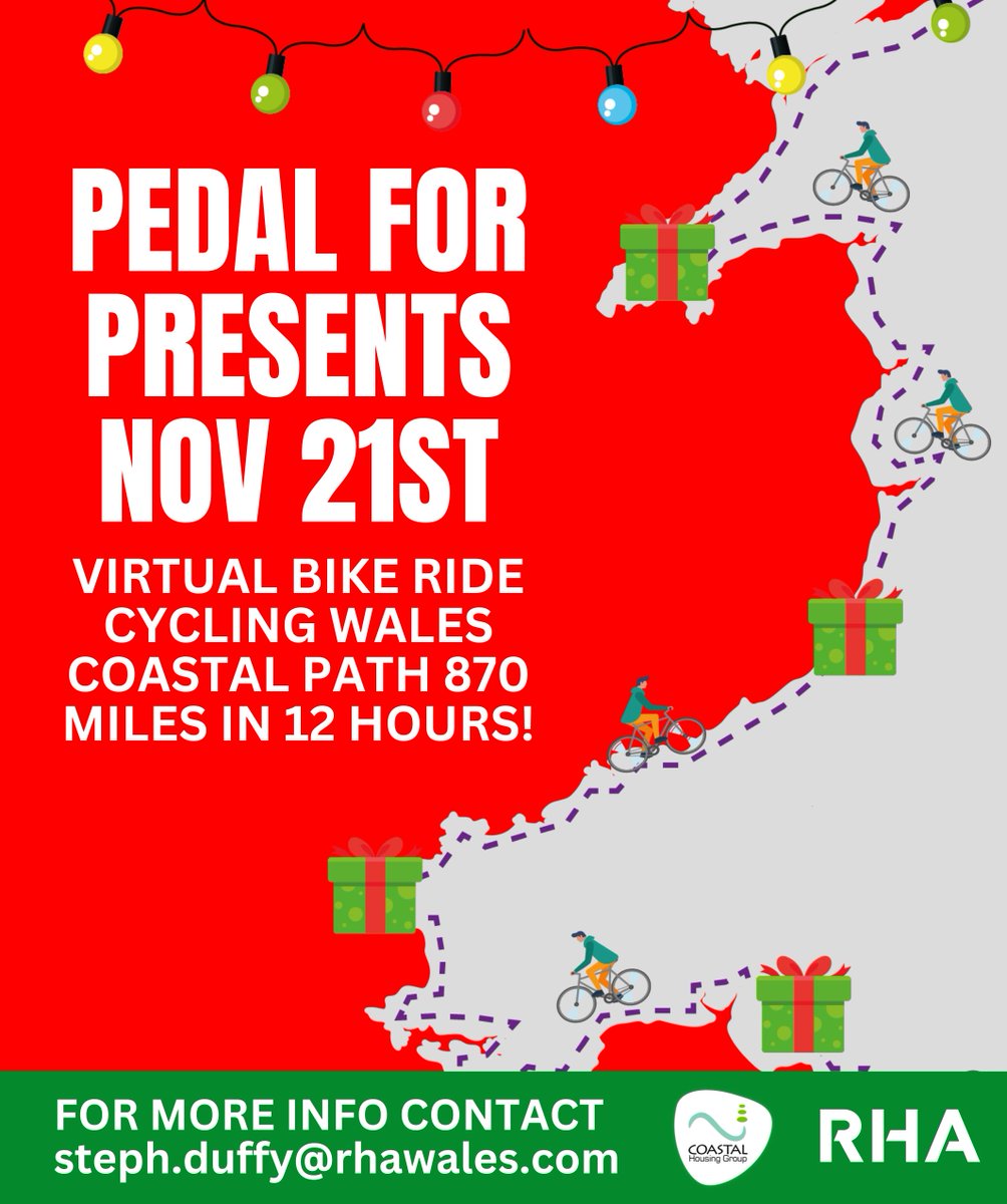 One week tomorrow is our big fundraiser - Pedal for Presents🎁
On Thursday 21st November we will be doing a 12 hour virtual cycle of the Wales Coastal Path - a massive 870 miles🚵‍♂️both in our Swansea and Tonypandy locations.
🚲justgiving.com/crowdfunding/p…