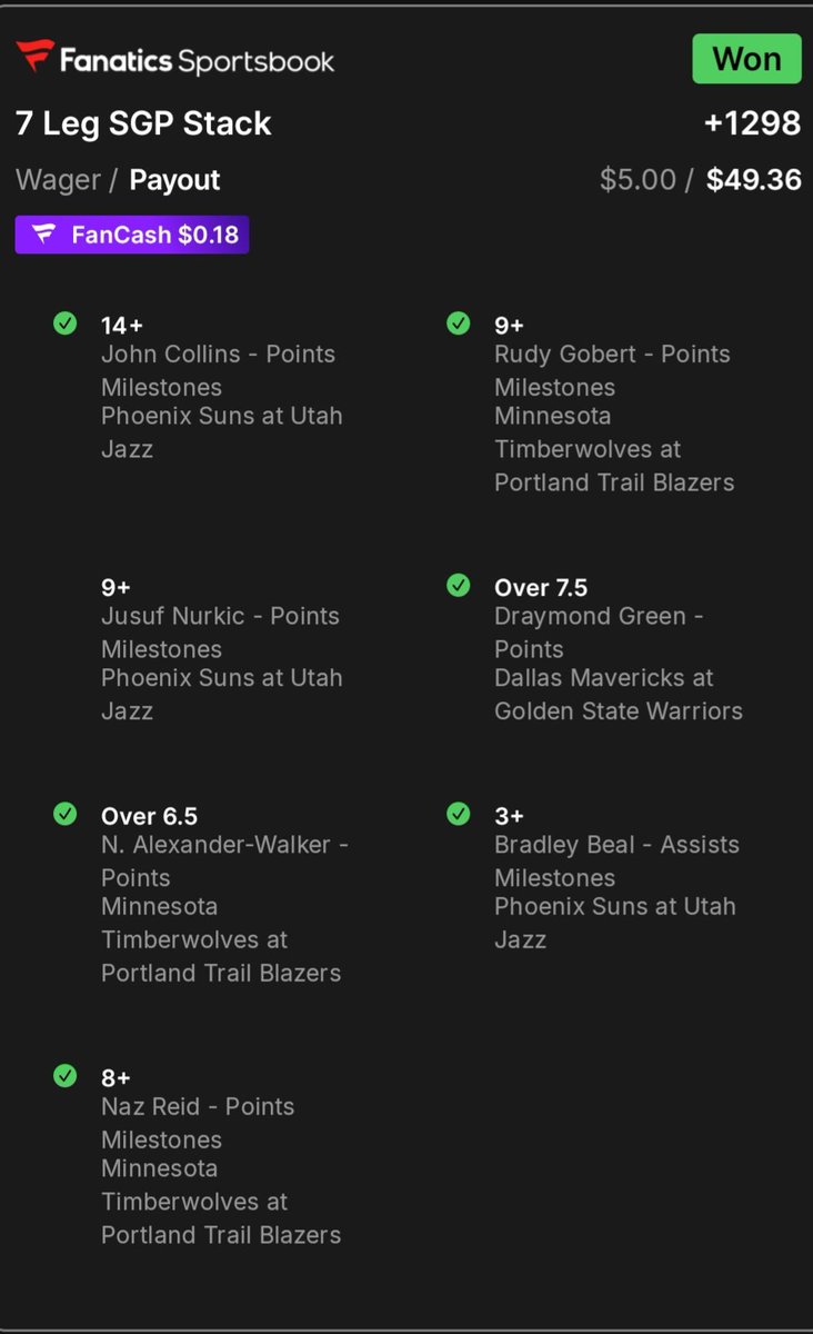 KayciMJB's tweet photo. @BleaBets All green with Nurkic voided 🔥🔥 https://t.co/vOpAUjZ8Y4