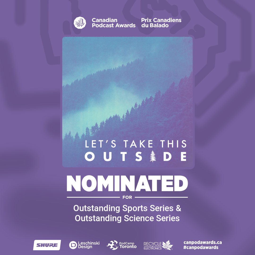 Let’s Take This Outside has been nominated for TWO <a href="/CanPodAwards/">The Canadian Podcast Awards</a>. If you’re a Canadian podcaster, I’d really appreciate your vote here: canpodawards.ca/awards/

<a href="/SoundOffPodcast/">Sound Off Podcast ➡️ Podcast and Broadcast</a> <a href="/MattCundill/">Matt Cundill | Voiceover 🎙️ | Podcast Wizard 🎤</a>