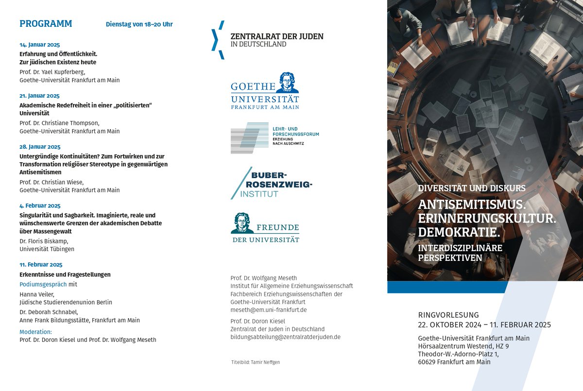 BuberInstitut's tweet photo. Heute in der #Ringvorlesung zu #Antisemitismus, #Erinnerung und #Demokratie: Klaus Holz zu "Antisemitismus gegen Israel. Ein deutscher Streit." An der @goetheuni in Kooperation mit dem @ZentralratJuden. @DynaRelGU https://t.co/IjMpAm031E