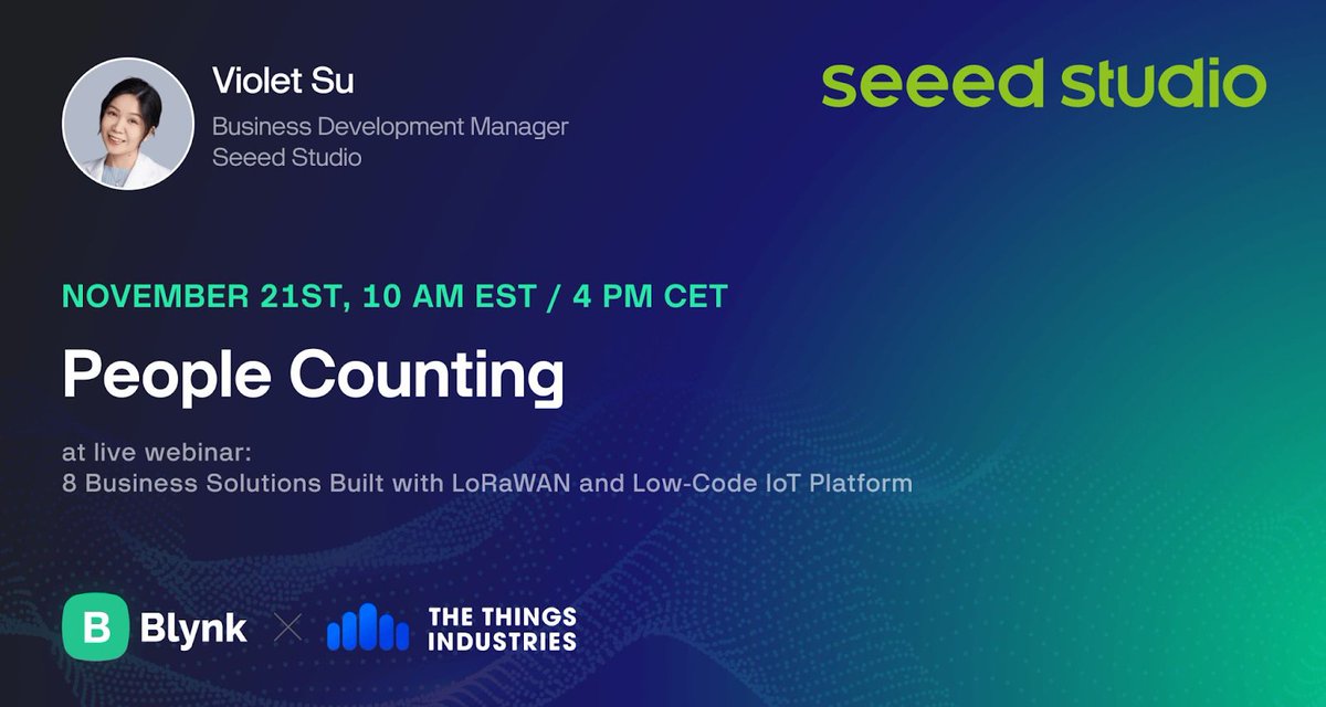 seeedstudio's tweet image. #LPWAN 🚀 Looking to accelerate your IoT journey? Join our webinar, “8 Business Solutions with LoRaWAN &amp;amp; Low-Code IoT,” hosted by @blynk_app and @thethingsindust, on Nov 21 at 10 AM EST / 4 PM CET! Discover how SenseCAP devices + Blynk’s platform make IoT easy.📈

🧑‍💼 Our BD