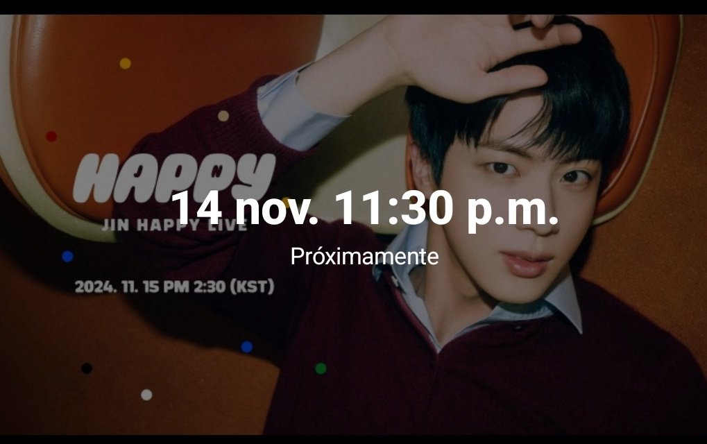 seokjin_sv's tweet photo. — Se ha programado un live por el lanzamiento de "HAPPY" de Jin a través de Weverse.

🎉 Jin Comeback Live: what is Happy?

¡Horario de El Salvador en la imagen!

1 DAY TO BE HAPPY
RUNNING WILD IN 1 DAY
#Jin_RunningWild #Jin_Happy

#JinOnFallon #FallonTonight https://t.co/KdArbrmcyv