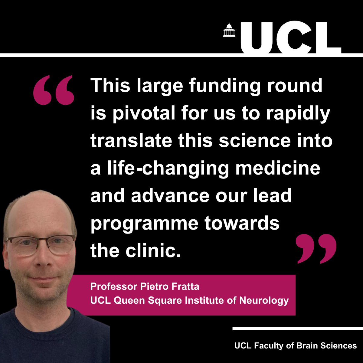 UCL Brain Sciences (@uclbrainscience) on Twitter photo New biopharmaceutical company <a href="/TraceNeuro/">Trace Neuroscience</a>, co-founded by <a href="/UCLIoN/">UCL Queen Square Institute of Neurology</a>'s Prof. Pietro Fratta (<a href="/FrattaLab/">FrattaLab</a>) has received >ÂŁ78 million to develop potential treatment for motor neurone disease. 1/3
Read more ➡️ bit.ly/3O8Bk6Q New biopharmaceutical company <a href="/TraceNeuro/">Trace Neuroscience</a>, co-founded by <a href="/UCLIoN/">UCL Queen Square Institute of Neurology</a>'s Prof. Pietro Fratta (<a href="/FrattaLab/">FrattaLab</a>) has received >£78 million to develop potential treatment for motor neurone disease. 1/3
Read more ➡️ bit.ly/3O8Bk6Q
