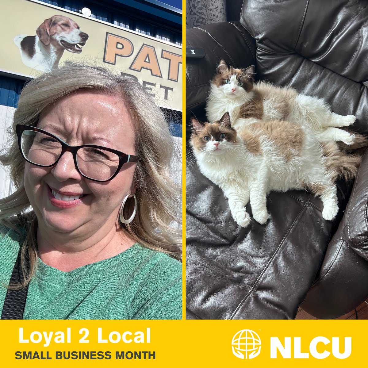 NLCU's tweet image. Just because Small Business Month is over doesn&apos;t mean your support has to be! Member Service Advisor, Lisa, chose Patches Pet Supply in Grand Falls-Windsor to celebrate our #Loyal2Local campaign, picking up the best treats and supplies for her beloved cats, Charlie and Mac.