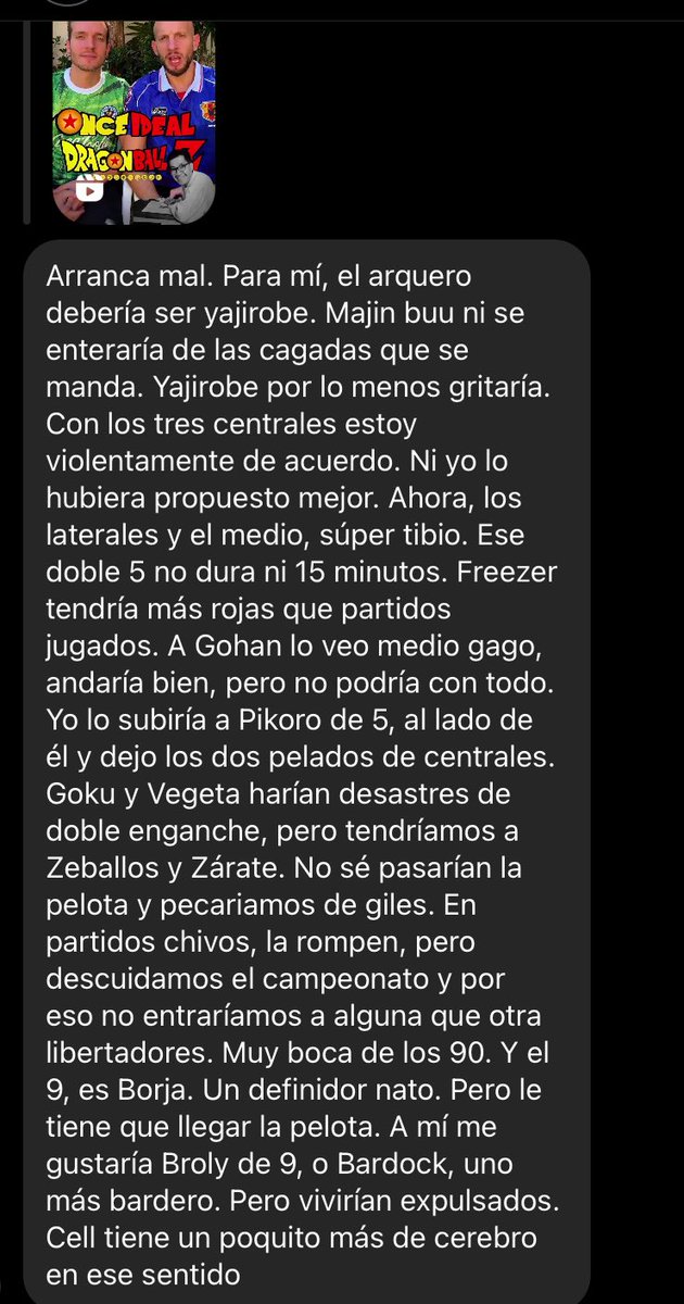 fatpol_'s tweet photo. mi hermano se tomó un poco en serio la consigna de armar un XI con dragon ball z https://t.co/YrmjjIULXo