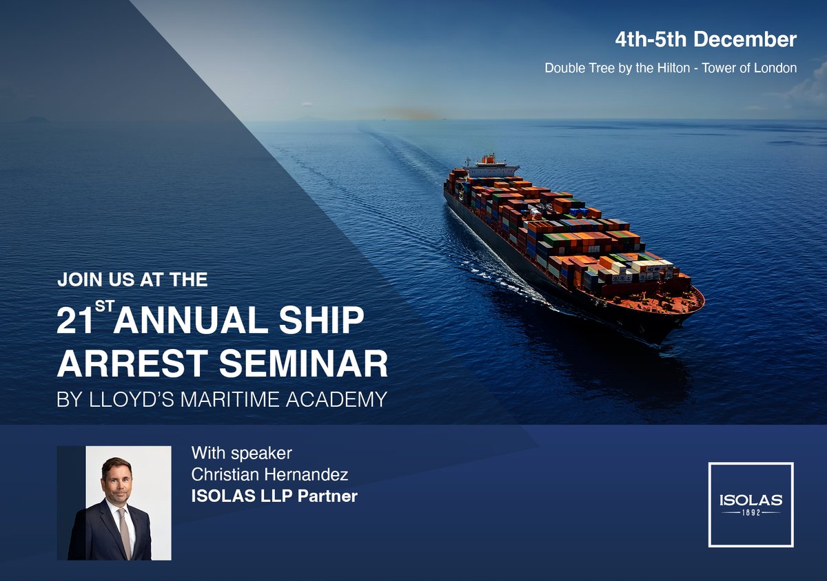 Partner Christian Hernandez Head of Shipping at ISOLAS LLP to Speak at 21st Annual Ship Arrest Seminar. Read more here ➡ gibraltarlawyers.com/news/christian…