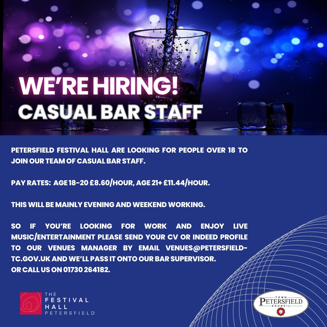 We're looking for Casual Bar Staff to join our team! #vacancies #petersfield #easthampshire #jobs #barstaff