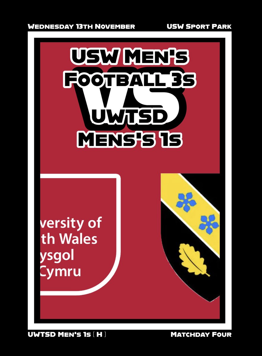 USWFootball3s's tweet photo. Matchday Four in Men’s Western Tier 5:

⚽️ Vs @football_tsd 1s
📍 USW Sport Park 
⏰ Kick off: 14:00 

#USWFootball | #USW | #BucsWednesday | #UniFootball https://t.co/U8pk9EBaaN