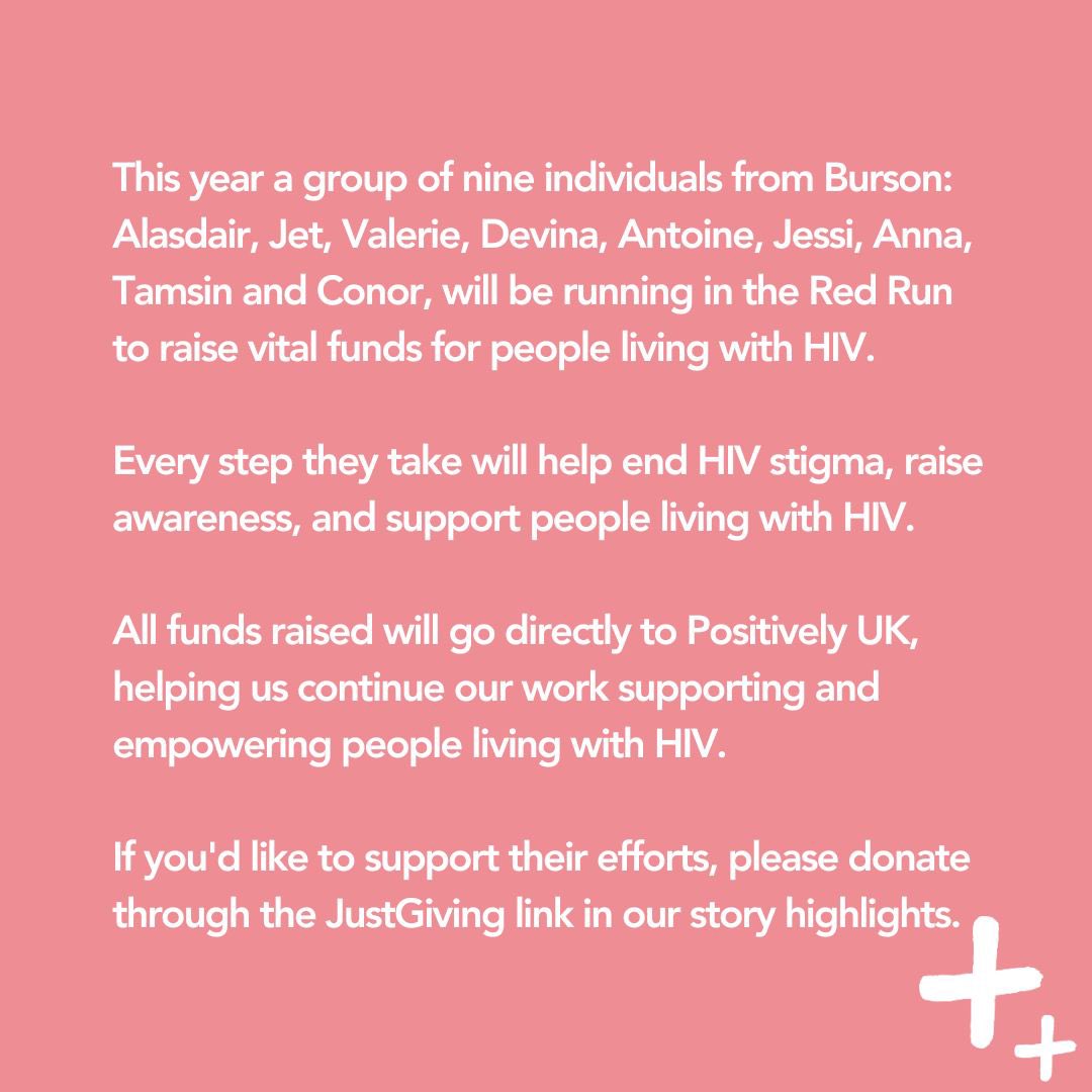 Positively_UK's tweet photo. Team Burson is running 70k for Positively UK this #WorldAIDSDay! πββοΈπββοΈ
The amazing team from @BursonLDN is taking on the #RedRunLDN to raise vital funds for people living with HIV. π
π Donate & cheer on Burson! https://t.co/1QM2AetMAk
#EndHIVStigma #HIVSupport #HIVAwareness https://t.co/NJCFs2JTrl