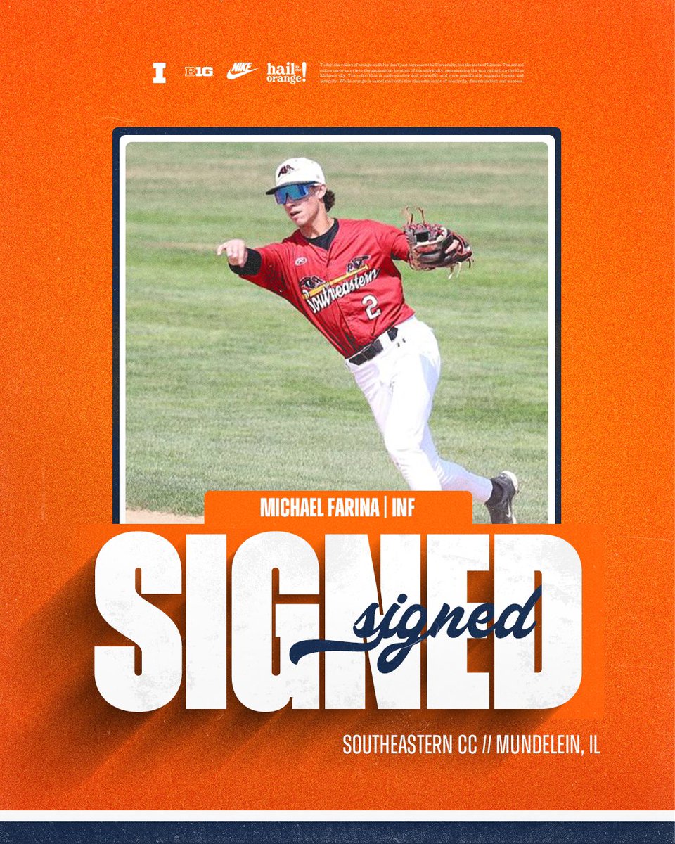 Signed ✍️

<a href="/MichaelFarina21/">Michael Farina</a>

🔶 Slashed .323/.452/.531 with 10 home runs and 53 RBI at Southeastern CC (IA)
🔷 2024 NJCAA Region 11 Honorable Mention All-Region
🔶 Helped lead Mundelein HS to IHSA 4A Runners-up in 2022 

#Illini | #HTTO