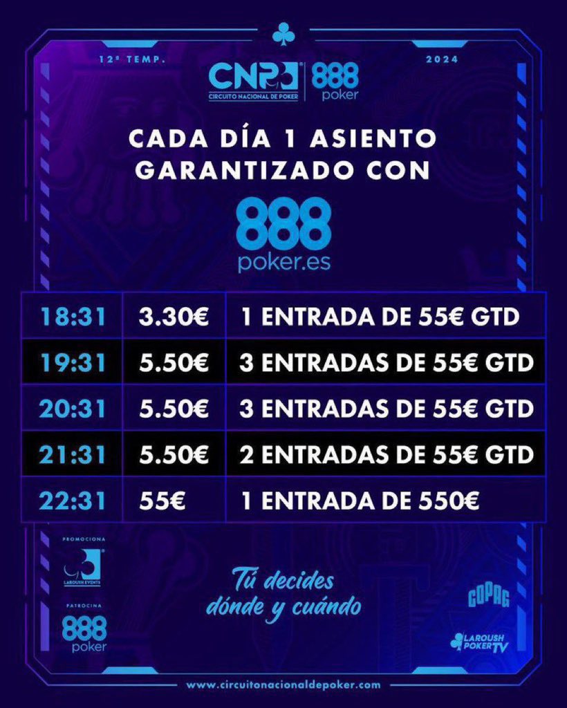CNP_POKER's tweet image. Se van agotando las opciones. Últimos 5 días de satélites rumbo a la Gran Final del CNP en @granmadridpoker 

Clasifícate hoy mismo en @888pokerSpain