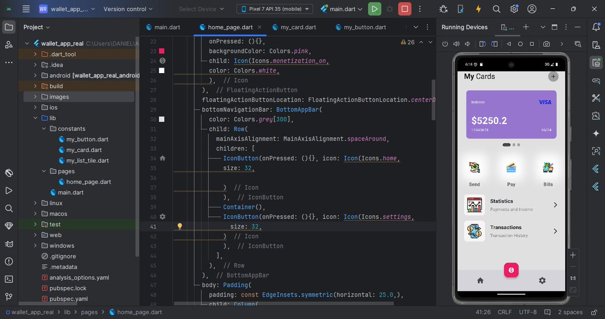 Flutter_Dev_Pro's tweet image. Just designed a wallet app UI in Flutter! 💳 Featuring card swipes, smooth page indicators, custom buttons, and easy navigation for a clean user experience. Open to new roles and projects—reach out if you’re looking for a passionate Flutter developer! #FlutterDev #OpenToWork