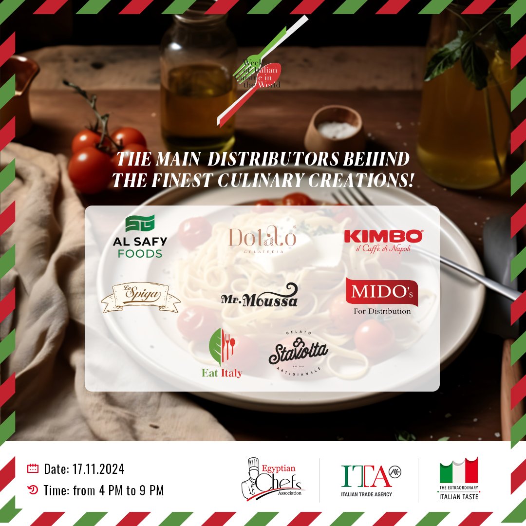 WeekCuisine's tweet photo. Meet the main distributors bringing Italy’s culinary gems to life at The Week of The Italian Cuisine! These trusted partners are your gateway to Italy’s finest creations, from premium ingredients to authentic Italian goods.Get ready to experience Italy’s best, all under one roof. https://t.co/Wa3xhUHPDU