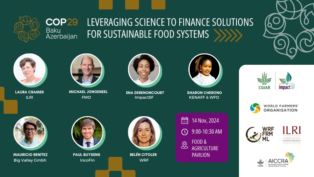 📢 Don’t miss it! 
At #COP29, we’re sharing solutions to bridge the financing gap for small agri-businesses and build climate-resilient food systems. 🌾

📅 Nov 14, 09:00-10:30 AZT
📺youtu.be/vprnoSbynrM

#ClimateResilience #GenderFinance
<a href="/worldfarmersorg/">WFO</a>