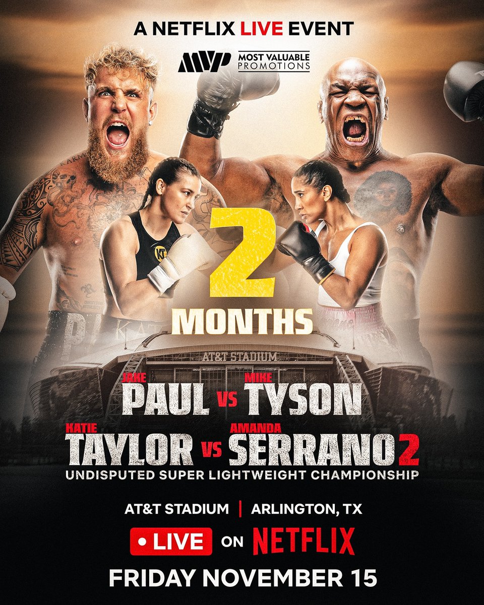 MMA101Turkiye's tweet photo. 🇺🇸Jake Paul⚔️ Mike Tyson🇺🇸

🗓️ 16 Kasım Cumartesi
⏰ 04:00
📺 @netflixturkiye 

▶️ Paul vs. Tyson maçı tahmini olarak 07:00'da başlayacaktır.

▶️Netflix'den dizi-film izler gibi uygulamaya girerek izleyebilirsiniz. https://t.co/MBYC2HlVih
