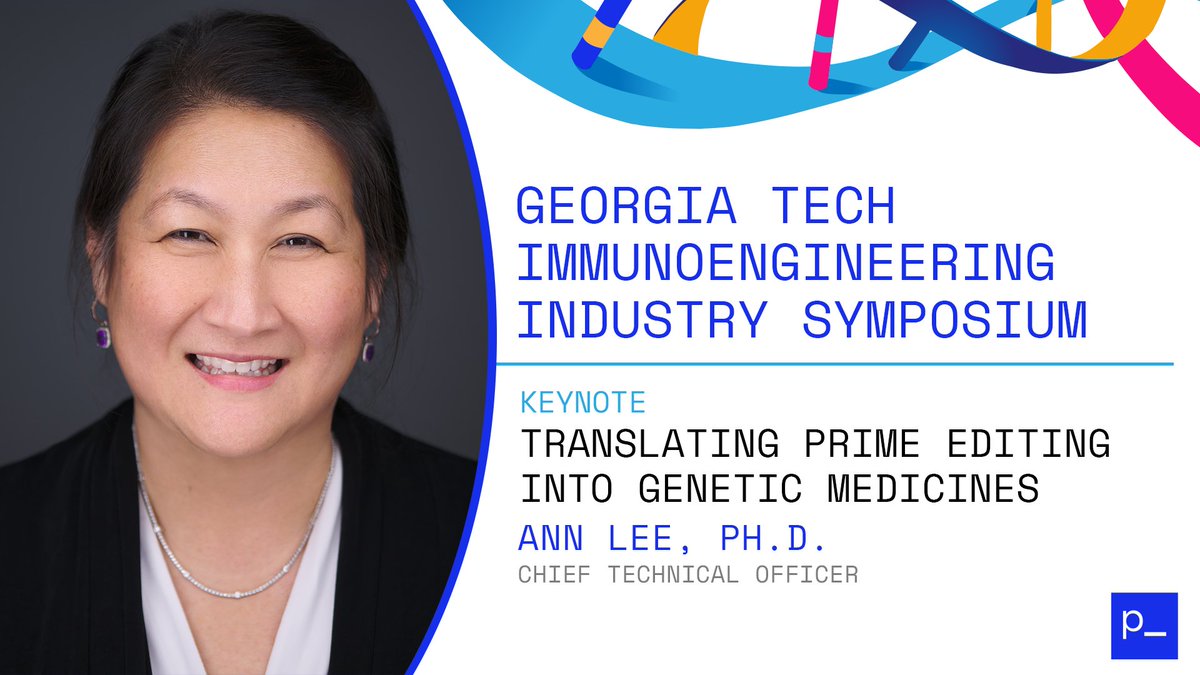 Prime Medicine (@primemedicine) on Twitter photo Prime CTO Ann Lee will join <a href="/GTResearchNews/">Georgia Tech Research</a> at their upcoming Immunoengineering Industry Symposium to give a keynote presentation on Prime Editing. Learn more about the event here. research.gatech.edu/immunoengineer… Prime CTO Ann Lee will join <a href="/GTResearchNews/">Georgia Tech Research</a> at their upcoming Immunoengineering Industry Symposium to give a keynote presentation on Prime Editing. Learn more about the event here. research.gatech.edu/immunoengineer…