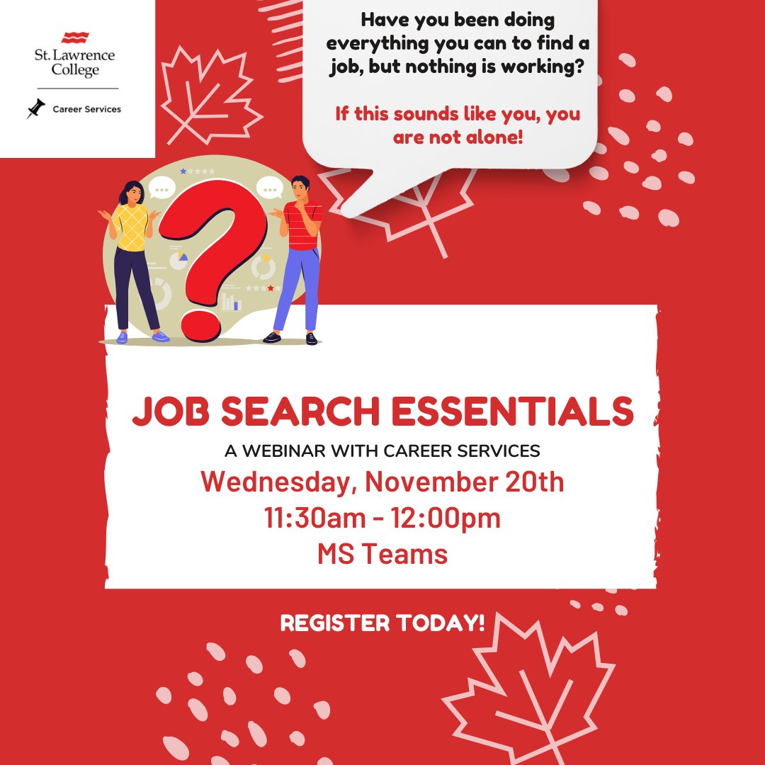 🧑‍💻 If you're looking for part-time work while attending college, this is the webinar for you! 😁⭐ Join us and gain solid advice on how to take action to find a job! Register here ca.cglink.me/2o5/r379824

#CareerServices #Kingston #Cornwall #Brockville #webinar #careerready #slc