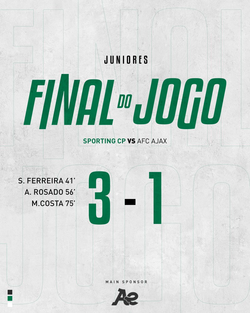 SportingCP's tweet photo. #JunioresSCP | ⏹ Vitória dos Leões ✅
🟢 3-1 🔴 // #SCPAJA https://t.co/K3ZSPF5cOR