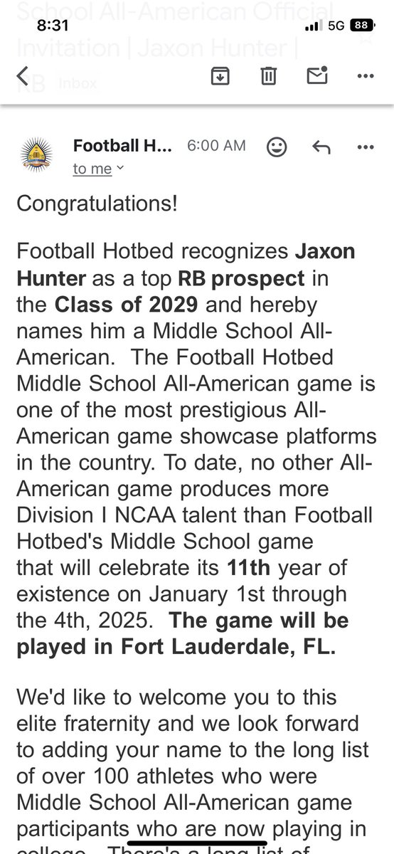 Jaxon Hunter (@jaxon_hunter11) on Twitter photo Such an honor to be named as an All American and to be invited to play in the All American game in Ft Lauderdale Fl
<a href="/PrepRedzoneTN/">Prep Redzone Tennessee</a>
<a href="/PrepRedzoneNext/">Prep Redzone ππππ π</a>
<a href="/AlPopsFootball/">ππ ππ¨π©π¬</a>
<a href="/ArlenHarrisSr/">Arlen Harris Sr.</a>
<a href="/ColemanMinnis/">Coleman Minnis</a> <a href="/Coach_B_DEAD/">Brandon Deaderick</a>
<a href="/Richland1978/">Richland High School Athletics</a> <a href="/RaiderRichland/">Richland Football</a> Such an honor to be named as an All American and to be invited to play in the All American game in Ft Lauderdale Fl
<a href="/PrepRedzoneTN/">Prep Redzone Tennessee</a>
<a href="/PrepRedzoneNext/">Prep Redzone ππππ π</a>
<a href="/AlPopsFootball/">ππ ππ¨π©π¬</a>
<a href="/ArlenHarrisSr/">Arlen Harris Sr.</a>
<a href="/ColemanMinnis/">Coleman Minnis</a> <a href="/Coach_B_DEAD/">Brandon Deaderick</a>
<a href="/Richland1978/">Richland High School Athletics</a> <a href="/RaiderRichland/">Richland Football</a>
