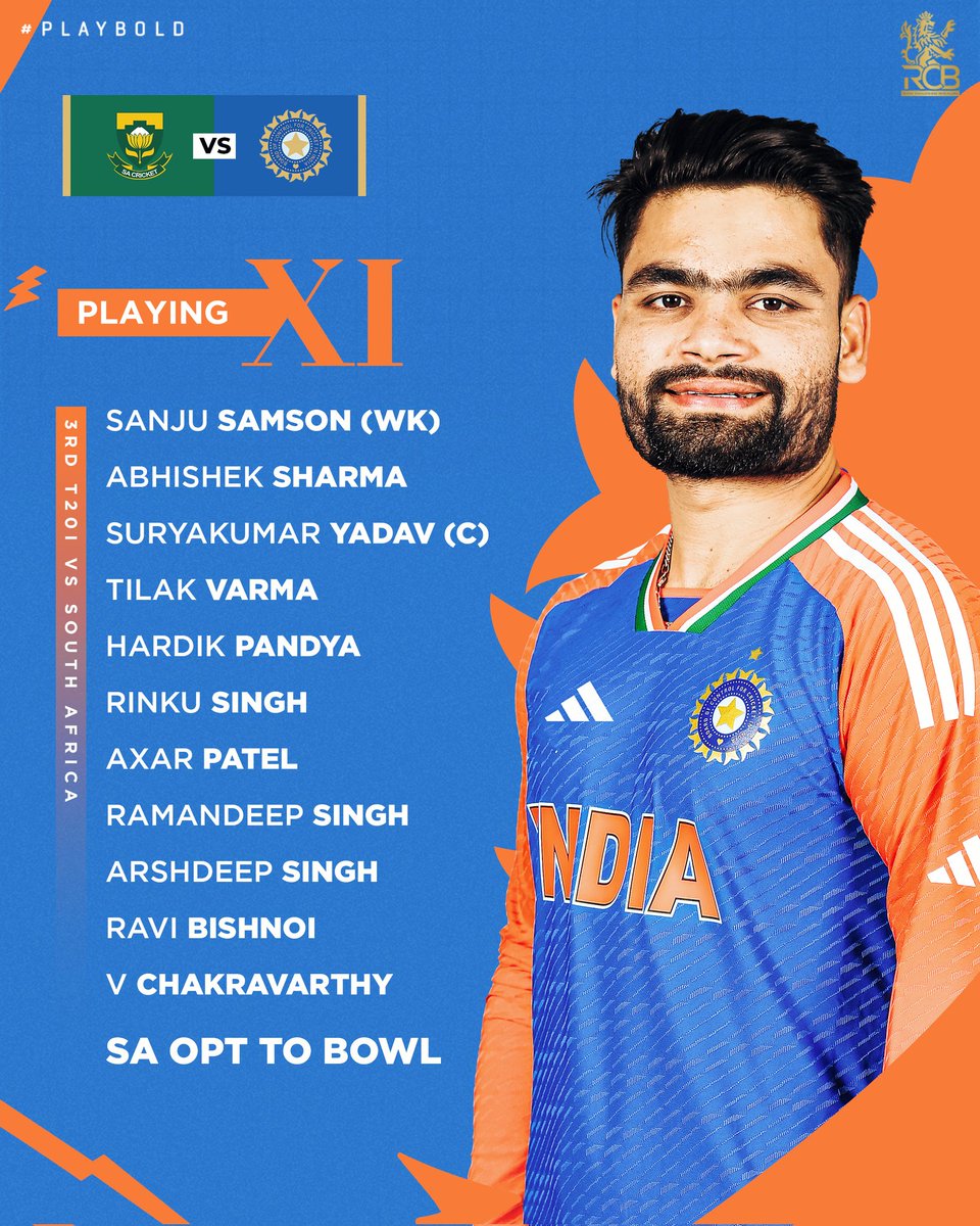 🇿🇦 win the toss for the third time in a row, but 🇮🇳 wanted to bat first anyway, says Skipper Surya! 💪 

Debut update: Ramandeep steps in for Avesh! Go well, champ! 🌟

#PlayBold #SAvIND