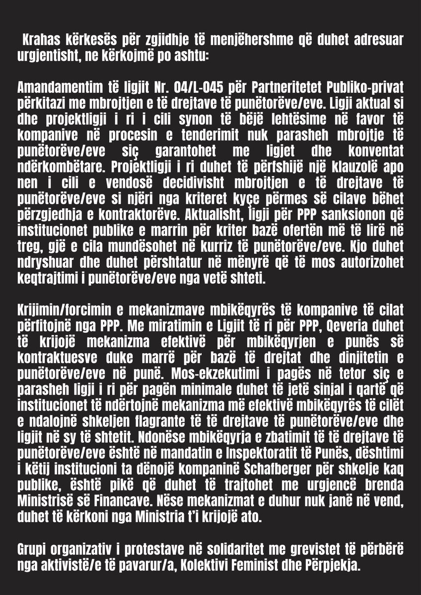 Të shtyera/ë nga urgjenca e veprimit për grevistet e Kuvendit, sot ua nisëm edhe një letër publike kuvendarëve/eve për t’iu kërkuar zgjidhje të menjëhershme për grevistet.