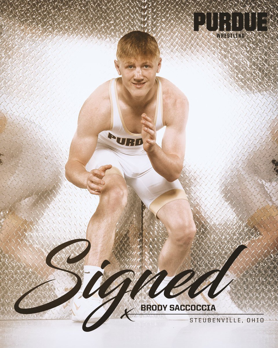 PurdueWrestling's tweet photo. Welcome aboard, Brody Saccoccia! ✍️

📍 Steubenville High School (Ohio)
✅ #109 on MatScouts Big Board
✅ #23 at 157 lbs
✅ 2024 Ohio D2 state champion at 150 lbs
✅ All-state football player

#BoilerUp 🚂 | #AlwaysAggressive https://t.co/fajswxmmiC