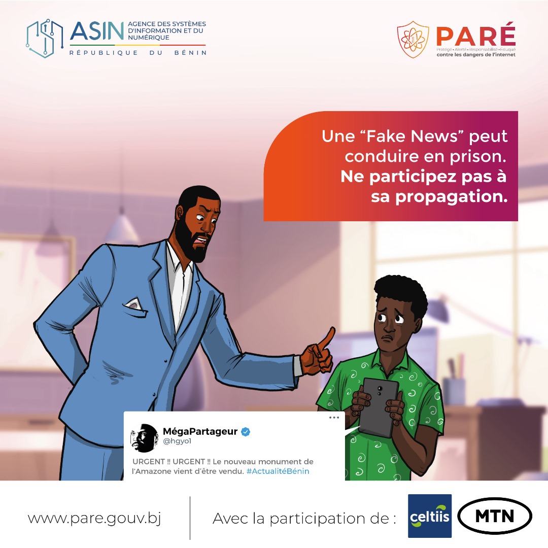 "Vérifie avant de partager : Ensemble, luttons contre les fake news ! »

Dans un monde où l'information circule à la vitesse de la lumière, il est crucial de distinguer le vrai du faux. Chaque fois que tu partages une information, pense à son impact. 
#Parebenin #BeninNumerique