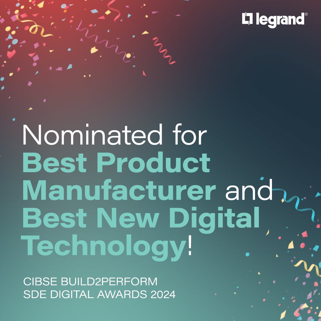 We are delighted to announce that we have been nominated for two CIBSE Build2Perform - SDE Digital Awards 2024:

⭐ Best Product Manufacturer

⭐Best New Digital Technology

#LegrandImprovingLives #LegrandUK #SDEDigitalAwards2024