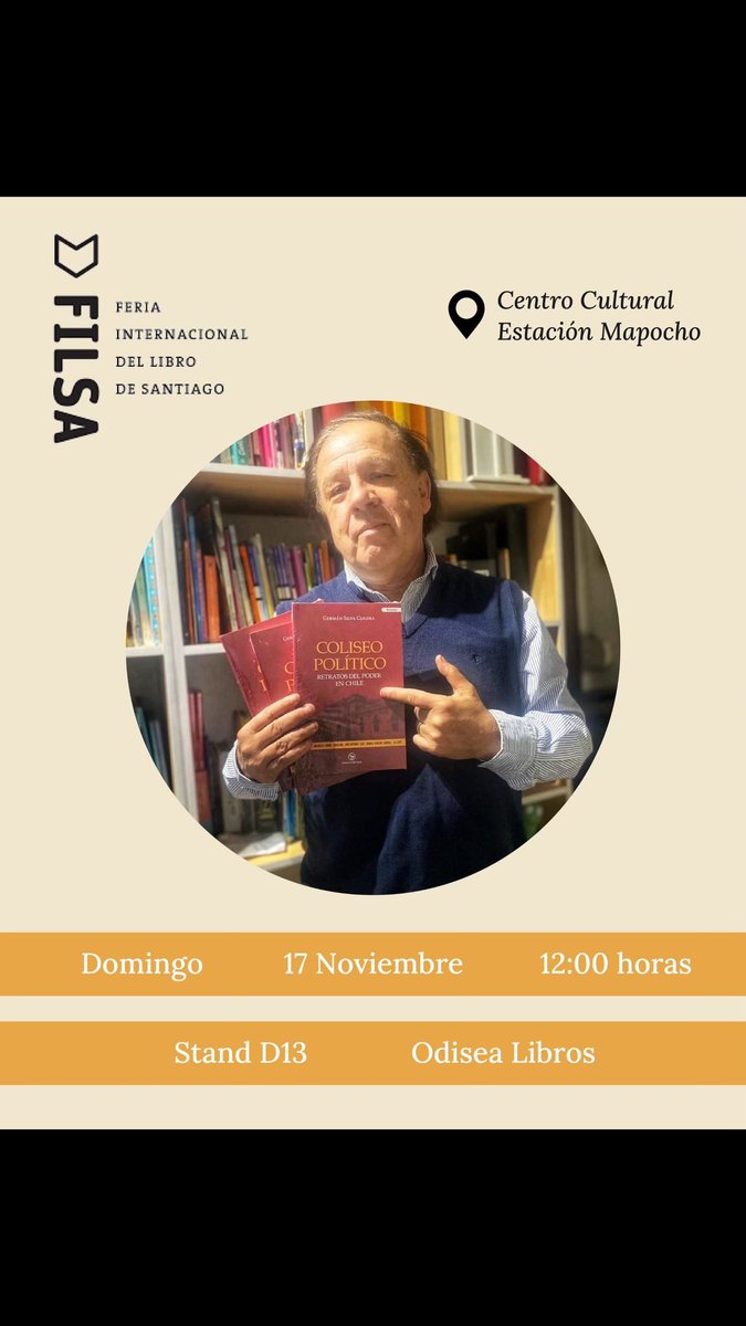 #Filsa <a href="/FILSantoDomingo/">Feria Internacional del Libro de Santo Domingo</a> <a href="/rholeg/">Ricardo Hole</a> <a href="/pao_caroca/">Paola Caroca Marambio</a> <a href="/felipevergaram/">Felipe Vergara</a> <a href="/vueloartico/">Vuelo Ártico</a> <a href="/DelCampoValdes/">Preciso y Conciso (Podcast)</a> <a href="/aranzazuyankovi/">aranzazu yankovic</a> <a href="/CristianValdivi/">Cristián Valdivieso</a> <a href="/CristianValdivi/">Cristián Valdivieso</a> <a href="/cridiaz/">Cristián Díaz</a>