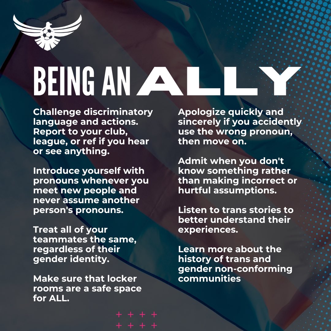 falconsoccer's tweet photo. 🏳️‍⚧️ During #TransgenderAwarenessWeek, we stand united in support of our transgender athletes, teammates, and community members. Soccer is for everyone, and we celebrate the strength, courage, and resilience of all who play. 🩵🤍🩷 https://t.co/J459VZovfz