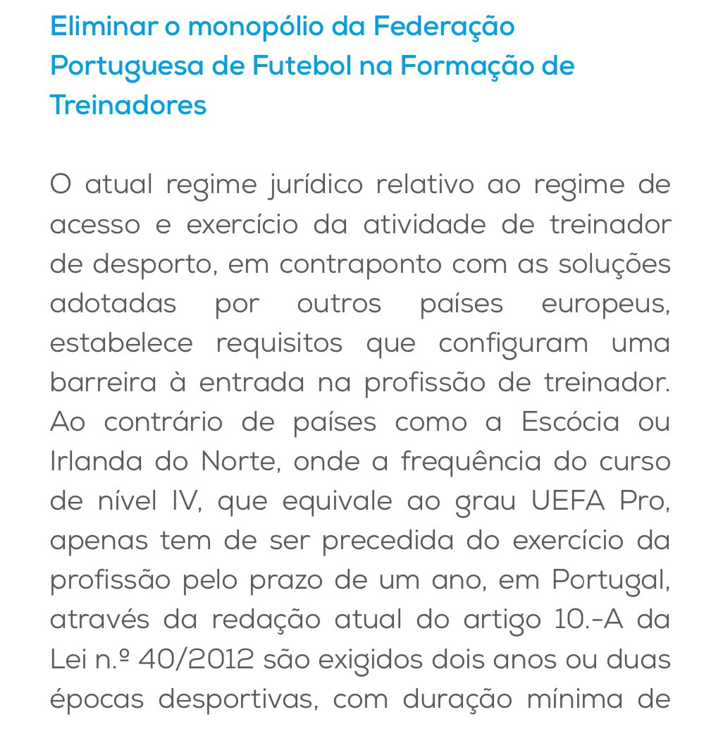 LiberalPT's tweet photo. ⚽️ AÍ ESTÃO ELES DE NOVO: ASSOCIAÇÃO DE TREINADORES AVANÇA COM QUEIXA CONTRA JOÃO PEREIRA 

Não aprenderam nada com o caso Rúben Amorim, que sofreu com a mesma discriminação por "falta de habilitações" para ser treinador de futebol. 

Felizmente o futebol é um dos meios mais competitivos que existe na sociedade onde não é fácil disfarçar competência: se é bom continua, se não tem resultados sai. Meritocracia exposta. 

A Iniciativa Liberal tem no seu programa eleitoral uma proposta para eliminar o monopólio da Federação Portuguesa de Futebol na Formação de Treinadores.