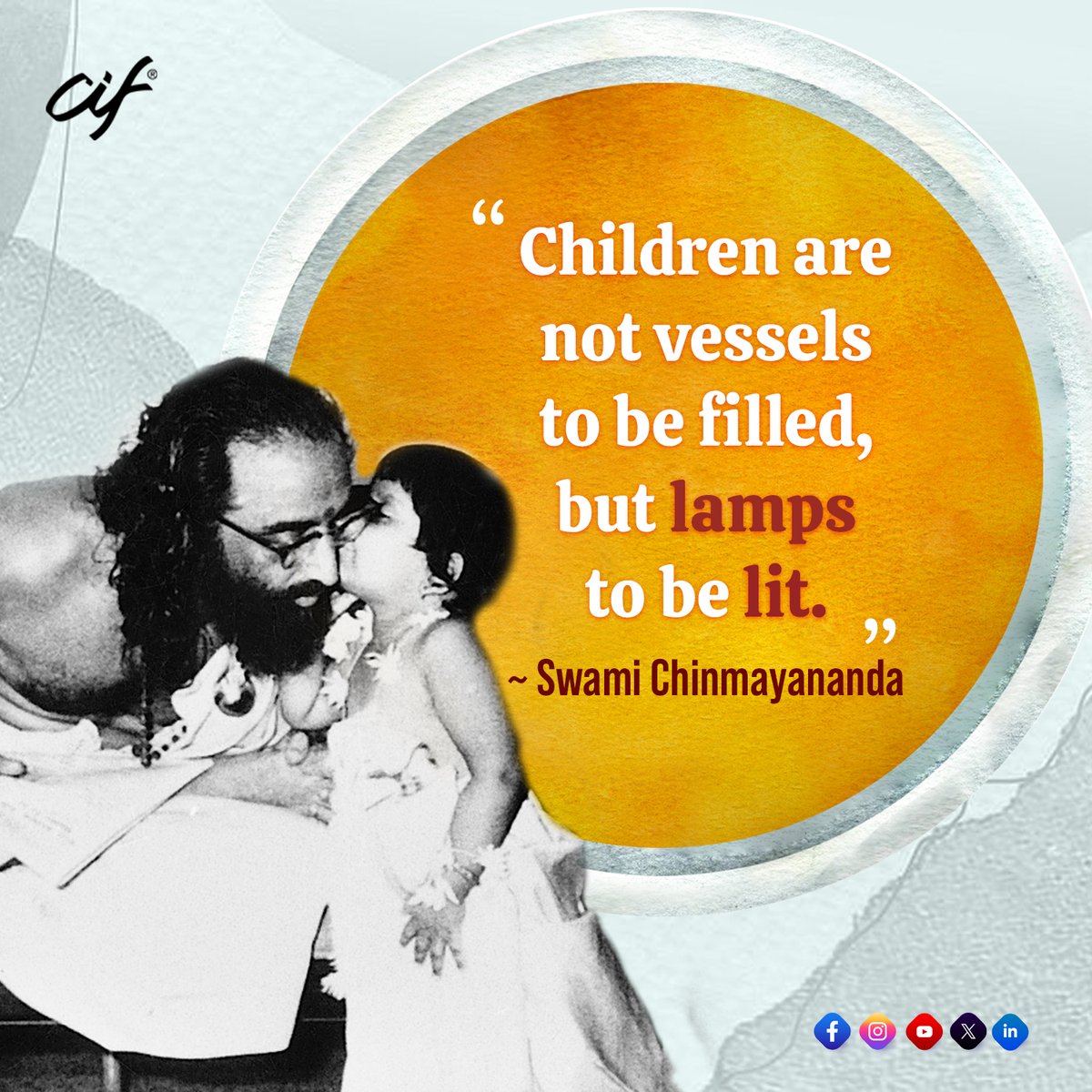 ciftweets's tweet photo. Children are not vessels to be filled, but lamps to be lit.

Let’s kindle their curiosity, fuel their dreams and guide them to illuminate the world in their own unique way. 🌟

#children #childrensday #swamichinmayananda #quotefortoday #quoteforlife #quotefortheday https://t.co/NDe5O5rEGh