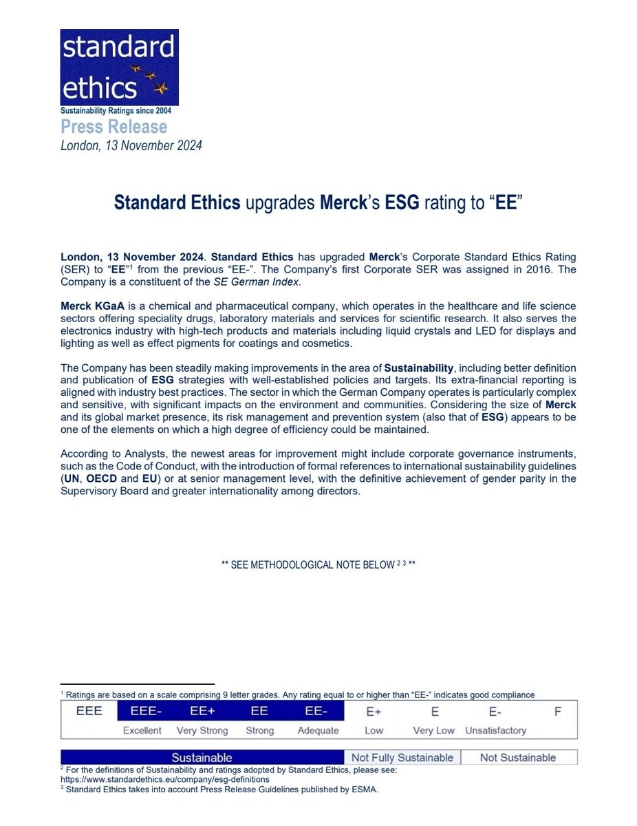Standard Ethics (@standardethics) on Twitter photo Upgrade today to <a href="/Merck/">Merck</a> 's #ESG #rating. The Company is part of the Agency's German Index. It has been under rating since 2016. <a href="/handelsblatt/">Handelsblatt</a> <a href="/dpa/">dpa</a> <a href="/FAZ_Finance/">FAZ Finanzen</a> <a href="/DeutscheBoerse/">Deutsche Börse Group</a> <a href="/teleborsa/">Teleborsa</a> #pharma #healthc Upgrade today to <a href="/Merck/">Merck</a> 's #ESG #rating. The Company is part of the Agency's German Index. It has been under rating since 2016. <a href="/handelsblatt/">Handelsblatt</a> <a href="/dpa/">dpa</a> <a href="/FAZ_Finance/">FAZ Finanzen</a> <a href="/DeutscheBoerse/">Deutsche Börse Group</a> <a href="/teleborsa/">Teleborsa</a> #pharma #healthc