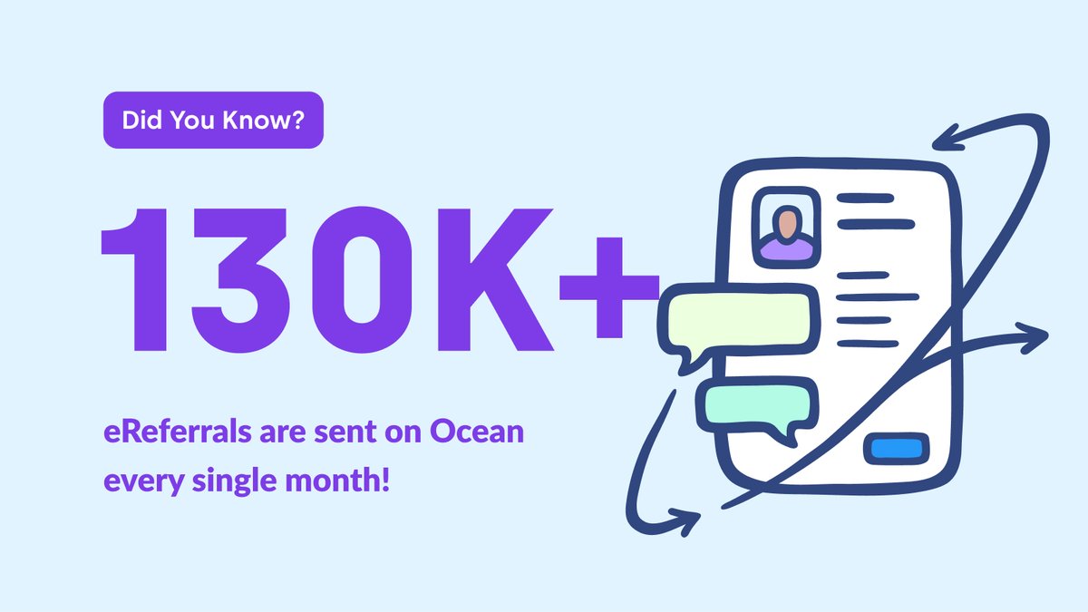 Did you know? Over 130,000 eReferrals are sent through Ocean each month! We're proud to help streamline patient care across Canada with seamless digital referrals. #patientsb4paperwork