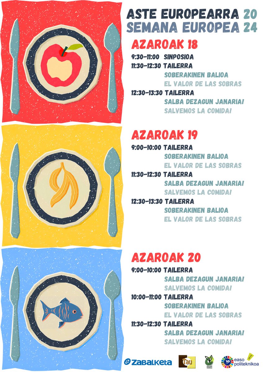 Hondakinak Murrizteko Europako Astearen (#EWWR2024) baitan, azaroaren 18, 19  eta 20an, Ingurumen Hezkuntza eta Kontroleko ikasleok hainbat ekimen prestatu ditugu.
Horra hor gure programa.
#IngurumenHezkuntzaEtaKontrola #EducaciónYControlAmbiental <a href="/easopolitek/">easo politeknikoa</a> ♻️ <a href="/2EWWR/">European Week for Waste Reduction</a>