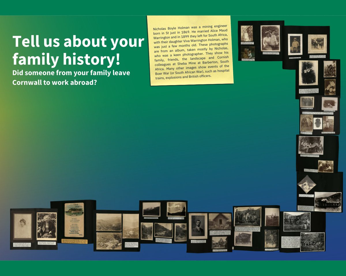 kresenkernow (@kresenkernow) on Twitter photo Have you visited our current exhibition ‘Cornish Connections’ yet?
It highlights a recent addition to our collections – a photograph album, created by Nicholas Holman, who left for South Africa with his family in 1899.
#mining #telegraphy <a href="/pkporthcurno/">PK Porthcurno Museum of Global Communications</a> <a href="/kingedwardmine/">KEM Workspace Units</a> Have you visited our current exhibition ‘Cornish Connections’ yet?
It highlights a recent addition to our collections – a photograph album, created by Nicholas Holman, who left for South Africa with his family in 1899.
#mining #telegraphy <a href="/pkporthcurno/">PK Porthcurno Museum of Global Communications</a> <a href="/kingedwardmine/">KEM Workspace Units</a>