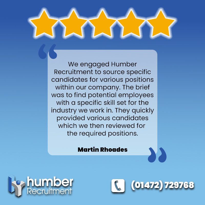 humberjobs's tweet photo. Thanks to Martin for leaving us such lovely feedback 🥰 Our clients can rely on us to take the stress away from recruitment! ⭐

Learn how we can help you build your dream team below 👇

📞 01472 729768
📧 vacancies@humberrecruitment.co.uk

#Recruitment #Agency #Grimsby #RiskFree