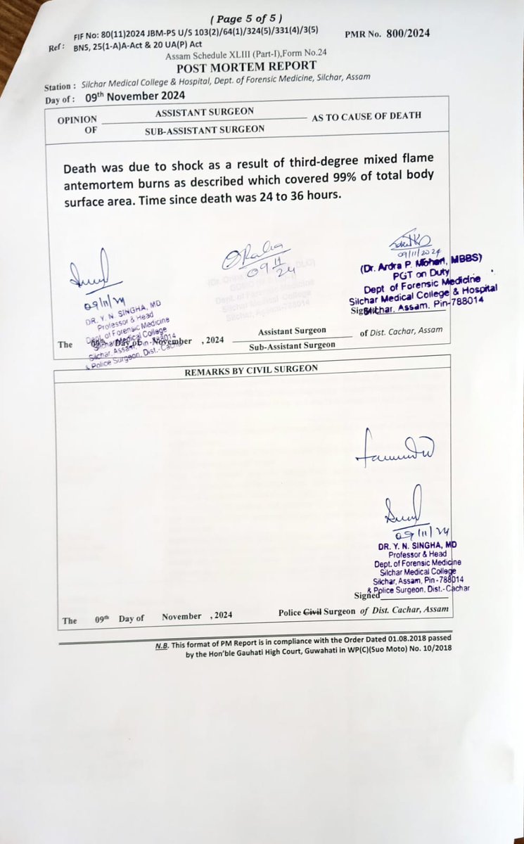 Paul_Koshy's tweet photo. Page 5 of 5 of the Post Mortem report of the victim of hatred and violence in #ManipurCrisis https://t.co/fIEy5zxTdU