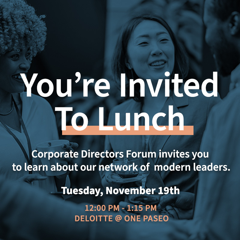 Potential new company or organizational members are invited to join us for lunch on Tuesday, 11/19, at Deloitte @ One Paseo from 12:00 PM to 1:15 PM. 

Learn about the benefits of being a CDF member and expand your network!

Save your spot: bit.ly/3NyYV0p

#networking