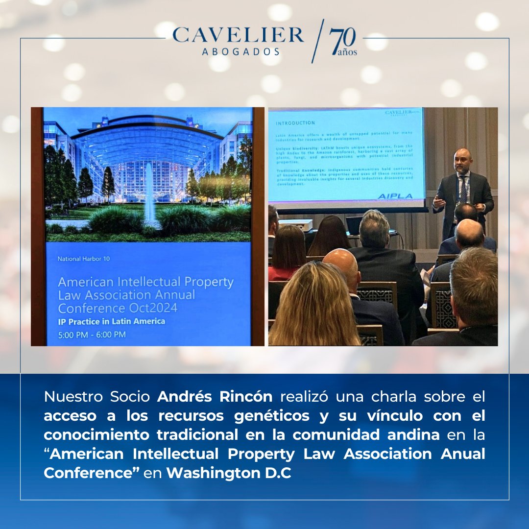 #AIPLA24 || Nuestro Socio Andrés Rincón realizó una charla sobre el acceso a los recursos genéticos y su vínculo con el conocimiento tradicional en la comunidad andina en la “American Intellectual Property Law Association Anual Conference” en Washington D.C