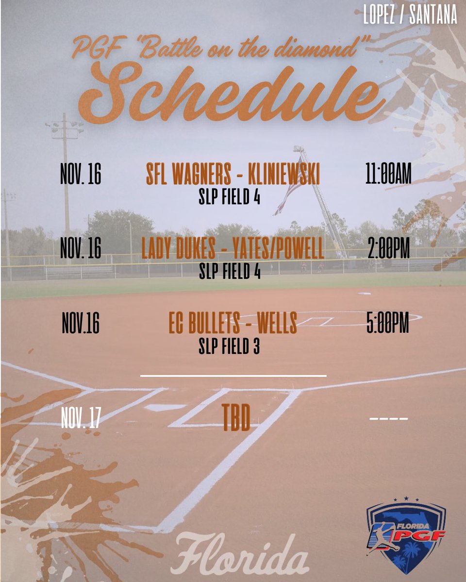 Our November stride continues up in Leesburg for PGF “Battle on the diamond”!! <a href="/flpgfmedia/">Florida PGF Media Network</a> (UPDATED SCHEDULE)