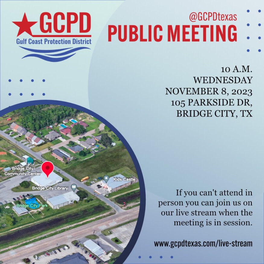Gulf Coast Protection District (@gcpdtexas) on Twitter photo We look forward to seeing everyone at the November meeting of <a href="/GCPDTexas/">Gulf Coast Protection District</a>.
We are excited to be meeting in Orange County this month and hope you can join us.
As always, if you can not make the meeting in person we will be live streaming it here: gcpdtexas.com/live-stream We look forward to seeing everyone at the November meeting of <a href="/GCPDTexas/">Gulf Coast Protection District</a>.
We are excited to be meeting in Orange County this month and hope you can join us.
As always, if you can not make the meeting in person we will be live streaming it here: gcpdtexas.com/live-stream