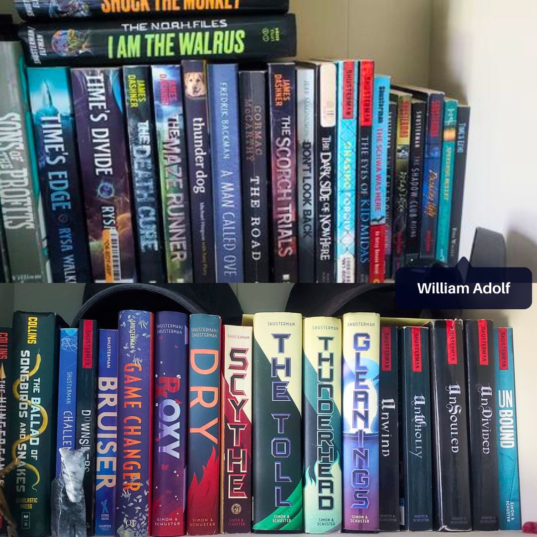 NealShusterman's tweet image. Loving this shelfie from William Adolf! I’d love to see your shelfies too—tag me so I can check them out! 

#Shelfie #BookDisplay