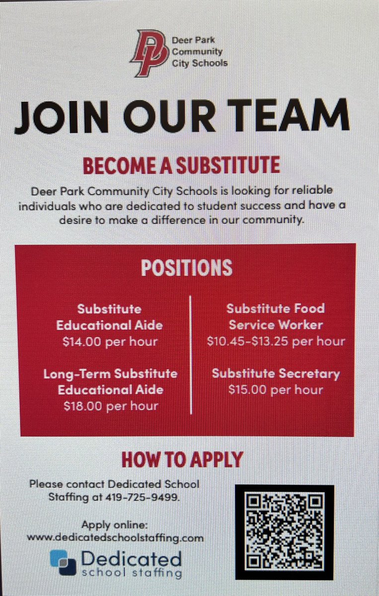 We are always looking for dedicated individuals to join our AMAZING team! Scan the QR code below for more information or apply directly at: dedicatedschoolstaffing.com