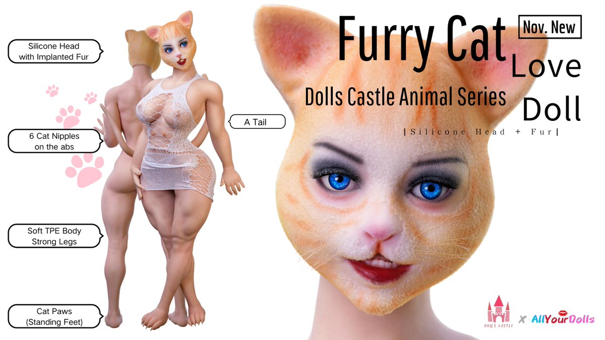 💋For the Animal Furry Love Dolls, Dolls Castle released 1st Furry Cat Sex  Doll, crafted from Silicone Head and TPE body with standing 4'8” (142 cm)  Click link below to meet the